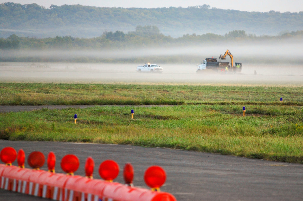 Fog during airport construction