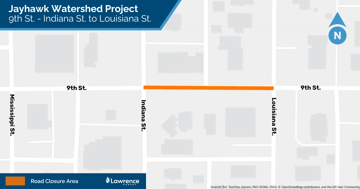 Reminder: One block of 9th St. to close for Jayhawk Watershed project